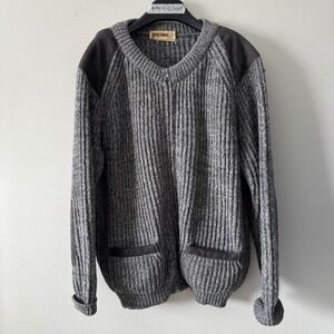 Brenire Scotland Vintage Men's Charcoal Knit Cardigan pure Wool large